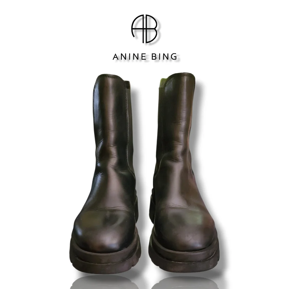 ANINE BING Black Leather Justine Chelsea Boots Women's Size 6 Motorcycle Boots - Picture 4 of 13